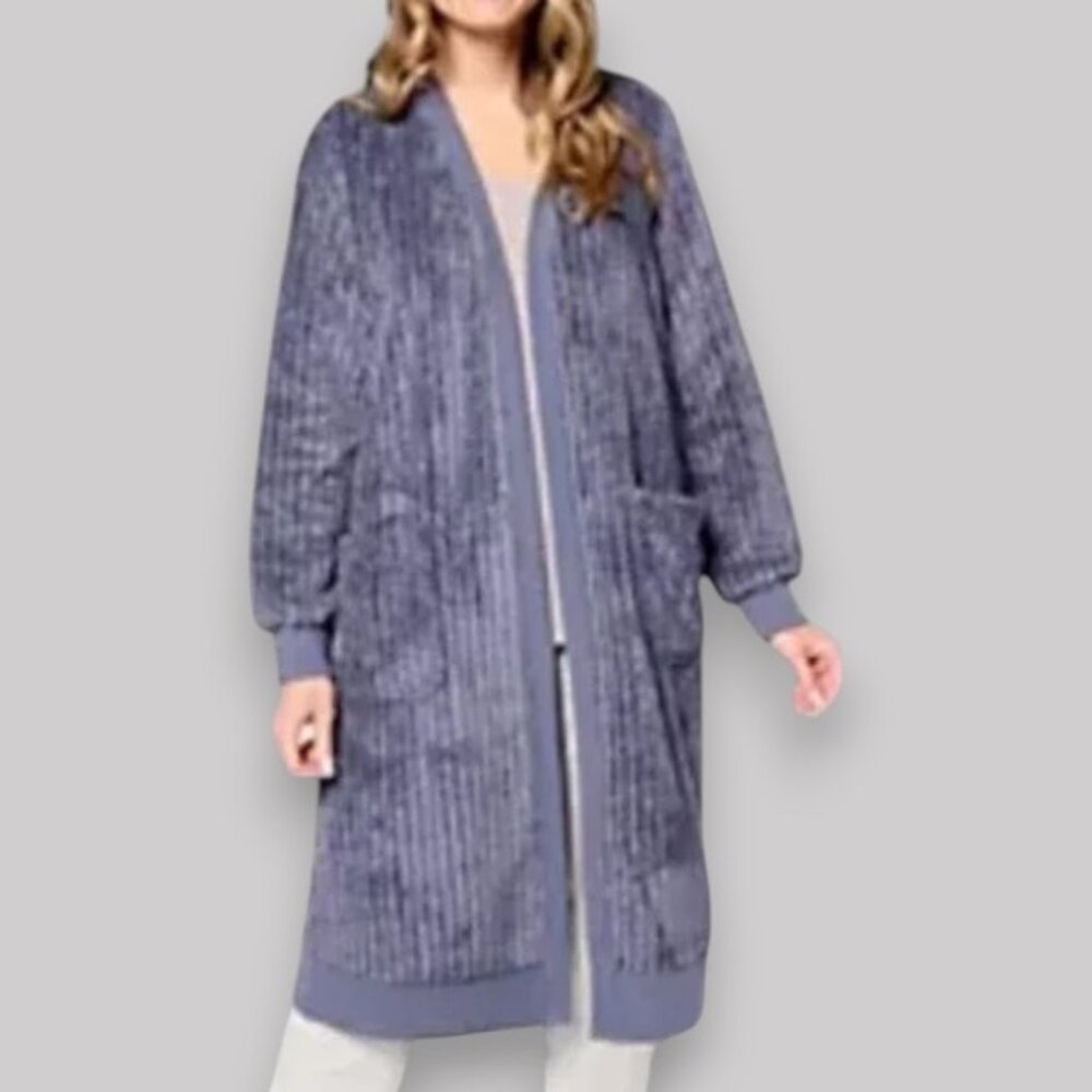 Berkshire Blanket homewear dobby rib heathered cardigan greystone women's size M